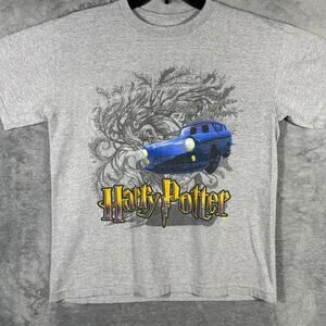VINTAGE 2002 Harry Potter Youth Large Shirt Gray Graphic Flying Car Gel‎ Print
